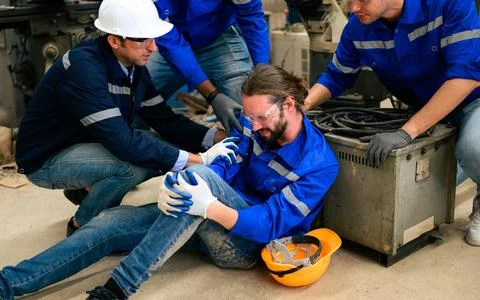 Engineer worker with accident at factory Foto stock
