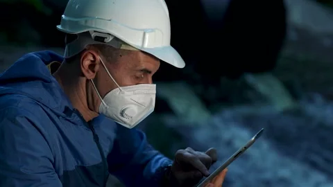 Engineer worker checking water quality of river. Wastewater treatment test Stock Footage 172472780