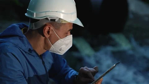 Engineer worker checking water quality of river. Wastewater treatment test Stock Footage 180425125