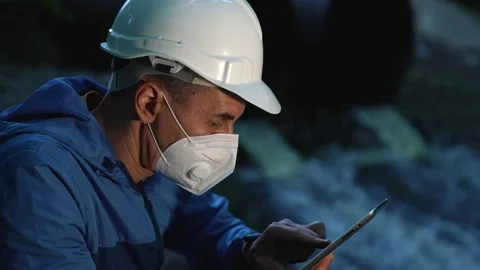 Engineer worker checking water quality of river. Wastewater treatment test Stock Footage 191402582