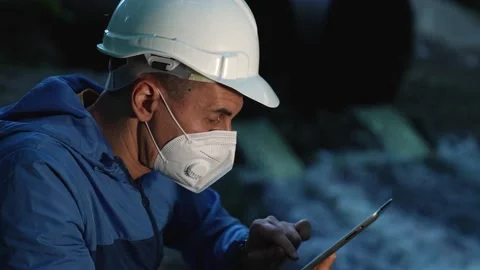 Engineer worker checking water quality of river. Wastewater treatment test Stock Footage 195976905