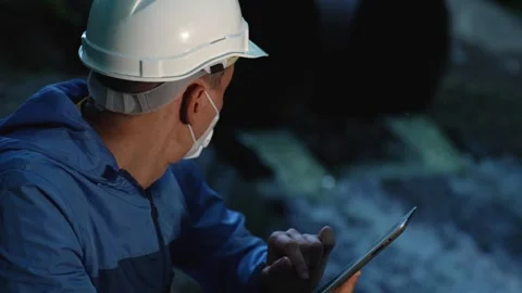 Engineer worker checking water quality of river. Wastewater treatment test Stock Footage 253274979