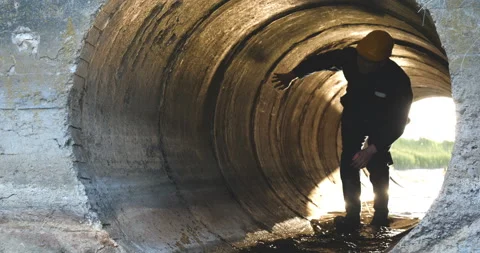 Engineer, worker checks gutters. Stock Footage 108764162