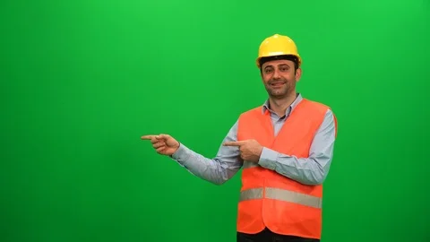 Engineer Worker Making Presentation Gestures on Green Screen Stock Footage 88652875