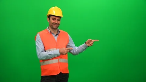 Engineer Worker Making Presentation Gestures on Green Screen. Showing Left Side. Stock Footage 88652897