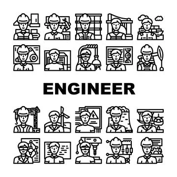 Engineer worker man construction icons set vector Stock Illustration