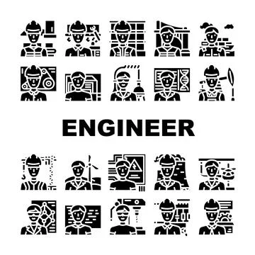 Engineer worker man construction icons set vector Stock Illustration