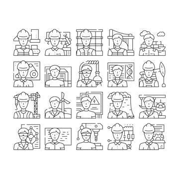 Engineer worker man construction icons set vector Illustrazione stock