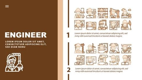 Engineer worker man construction landing header vector Stock Illustration
