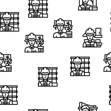 Engineer worker man construction vector seamless pattern Stock Illustration