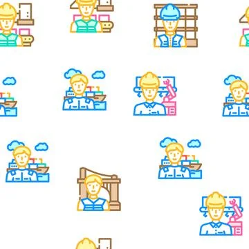 Engineer worker man construction vector seamless pattern Stock Illustration