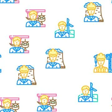 Engineer worker man construction vector seamless pattern Stock Illustration