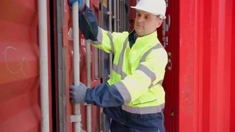 Engineer worker open the container and check good inside Stock Footage 202134527