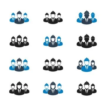 Engineer, Worker Team Icon Set. Flat style vector EPS. Stock Illustration