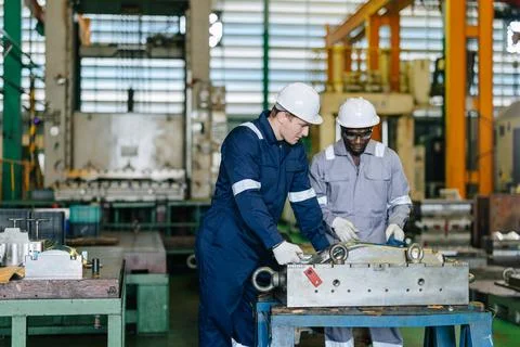 Engineer worker team service injection mold, Professional men work in die c.. Stock Photos