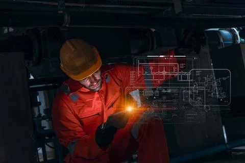 Engineer worker using modern technology digital innovation software service.. Stock Photos