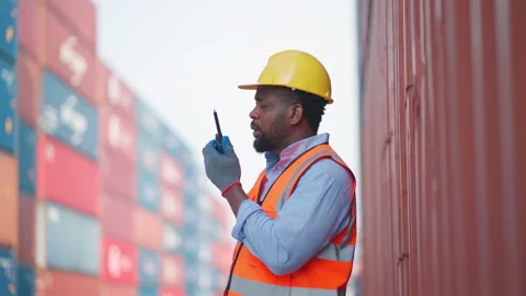 Engineer worker using radio communication Video stock 196821751