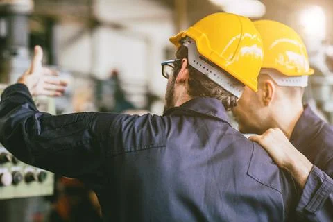 Engineer worker working together training technical give education solve ma.. Foto stock