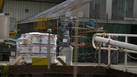 Engineer workers working and walking at shipyard Stock Footage 116513989