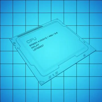 Engineer working on blue print, concept Processor Unit CPU, 3d rendering Stock Illustration