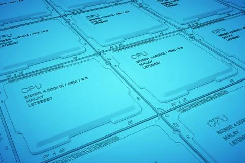 Engineer working on blue print, concept Processor Unit CPU, 3d rendering Stockillustratie