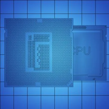 Engineer working on blue print, concept Processor Unit CPU, 3d rendering イラスト素材