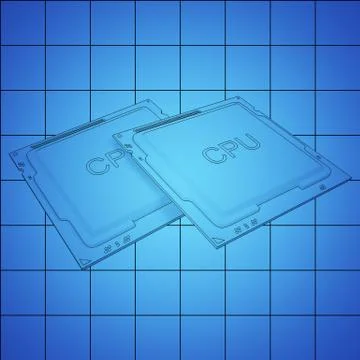 Engineer working on blue print, concept Processor Unit CPU, 3d rendering Ilustración de archivo