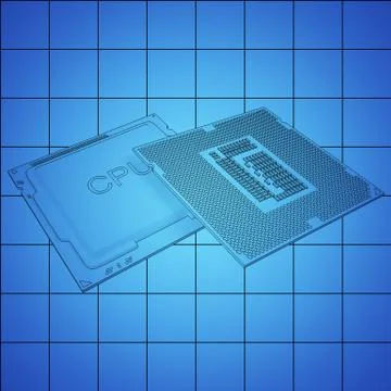 Engineer working on blue print, concept Processor Unit CPU, 3d rendering Stock Illustration