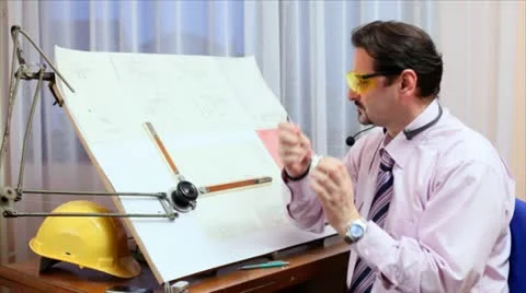 Engineer working on blueprint Stock Footage 24659879