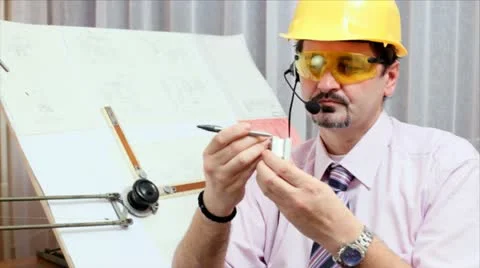 Engineer working on blueprint Stock Footage 24659910