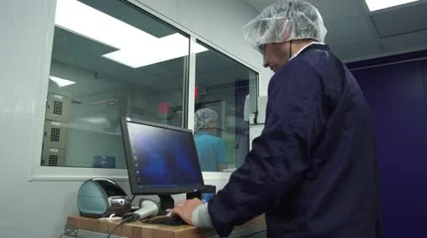 Engineer Working on Computer in Cleanroom Stock Footage 10895467
