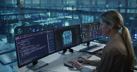 Engineer Working on Computer in Data Center Office Stock Footage 296174797