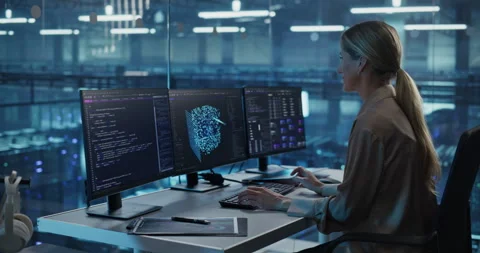 Engineer Working on Computer in Data Center Office Stock Footage 296174895