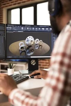 Engineer working on construction prototype using CAD software Stock Photos