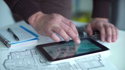 Engineer working in design office on desktop computer Stock Footage 71142057