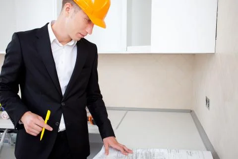 Engineer working with documents Stock Photos