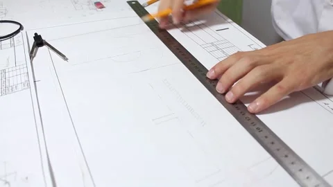 Engineer Working On Drawing In The Office Video stock 92083341