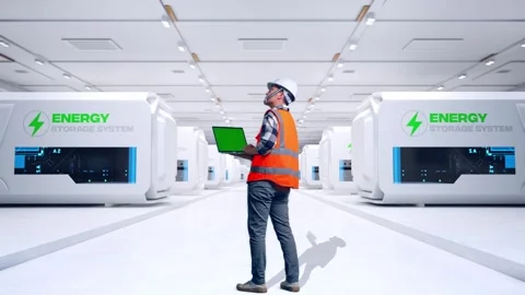 Engineer Working On A Green Screen Laptop at Power Plant Stock Footage 333773876