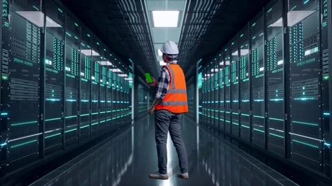 Engineer Working On A Green Screen Smartphone in Data Center Video stock 321993313