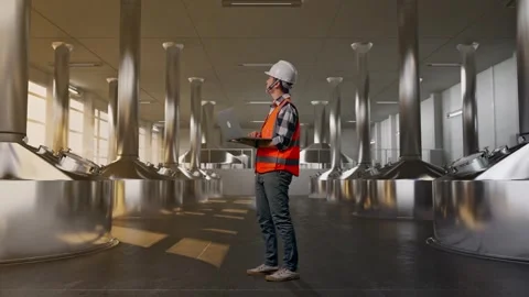 Engineer Working On A Laptop at Beer Plant Stock Footage 332546024