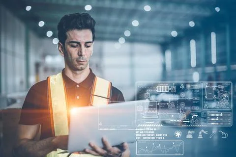 Engineer working with laptop computer for modern digital computing technolo.. Stockfoto's