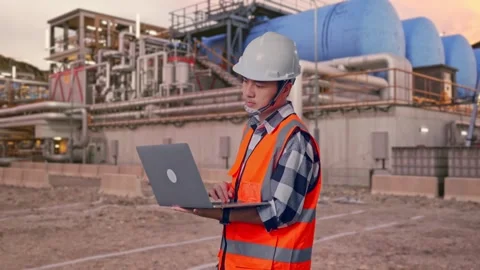 Engineer Working On A Laptop at Gas Plant Stock Footage 337760965