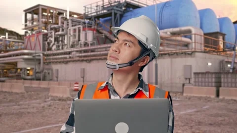 Engineer Working On A Laptop at Gas Plant Stock Footage 337761278