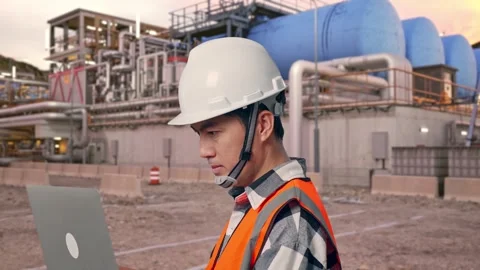 Engineer Working On A Laptop at Gas Plant Stock Footage 337761619