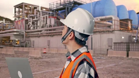 Engineer Working On A Laptop at Gas Plant Stock Footage 337761628