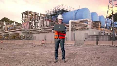 Engineer Working On A Laptop at Gas Plant Stock Footage 337762084