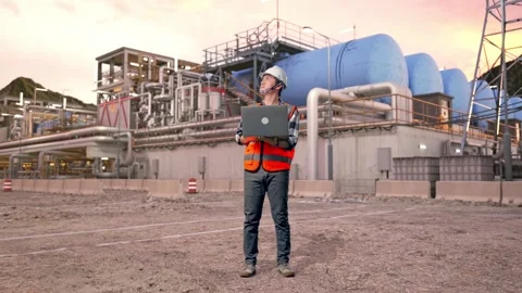 Engineer Working On A Laptop at Gas Plant Stock Footage 337762093