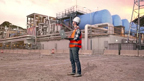 Engineer Working On A Laptop at Gas Plant Stock Footage 337762241
