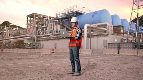 Engineer Working On A Laptop at Gas Plant Stock Footage 337762244