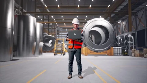 Engineer Working On A Laptop at Heavy Factory Stock Footage 340821402